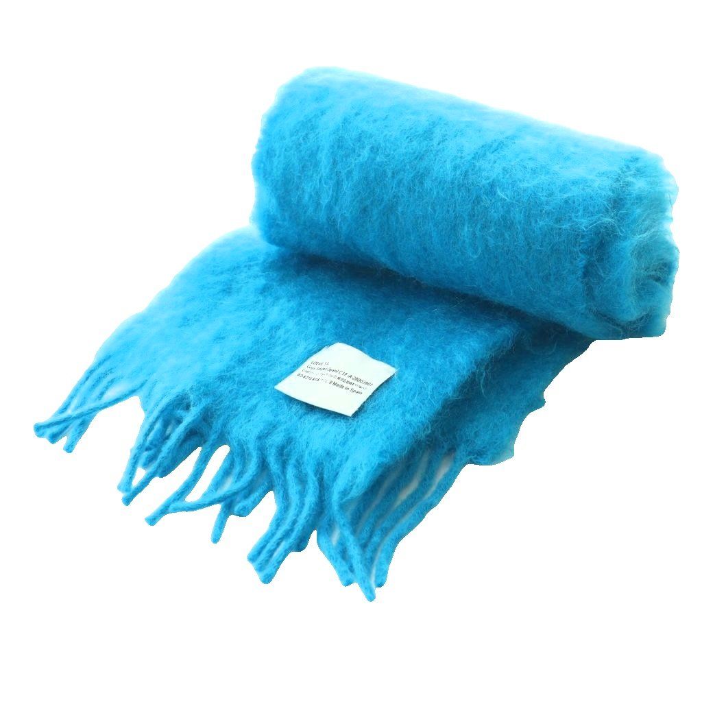 Loewe Mohair Fringe Shawl Scarf Turquoise Blue SS OS — view 5