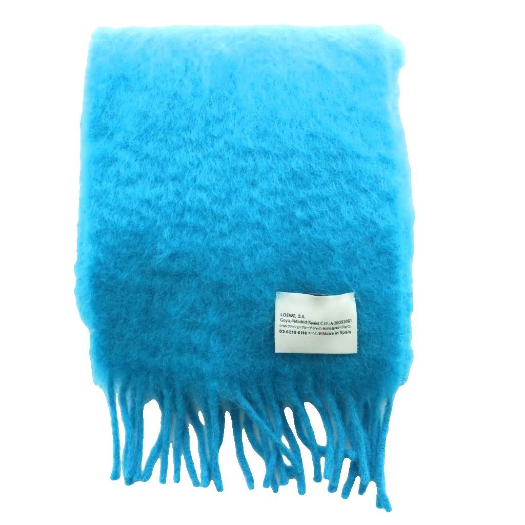 Loewe Mohair Fringe Shawl Scarf Turquoise Blue SS OS — view 2