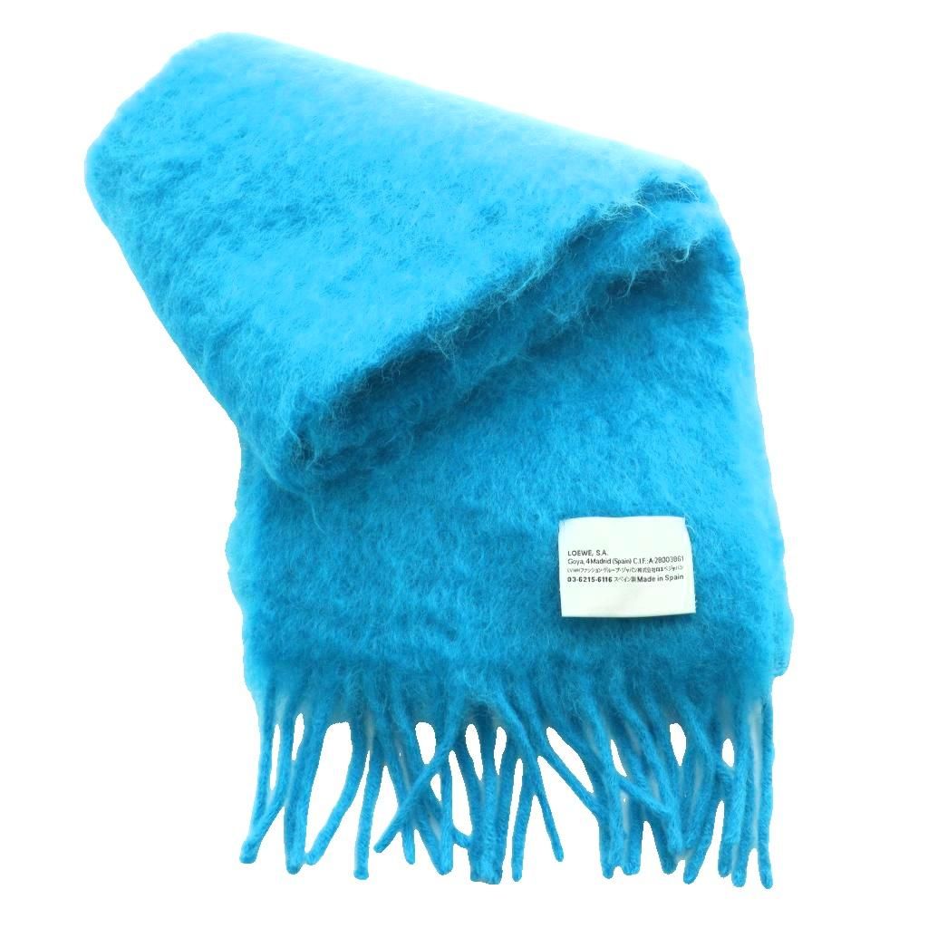 Loewe Mohair Fringe Shawl Scarf Turquoise Blue SS OS — view 3