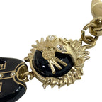Chanel Lion Charm Key Holder Ring CC Logo Rhinestone Pearl Gold Black — view 9