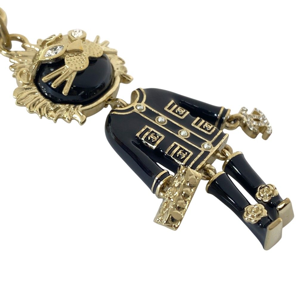 Chanel Lion Charm Key Holder Ring CC Logo Rhinestone Pearl Gold Black — view 7