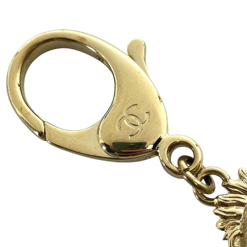 Chanel Lion Charm Key Holder Ring CC Logo Rhinestone Pearl Gold Black — view 5