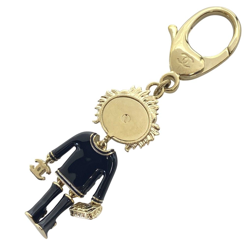 Chanel Lion Charm Key Holder Ring CC Logo Rhinestone Pearl Gold Black — view 2