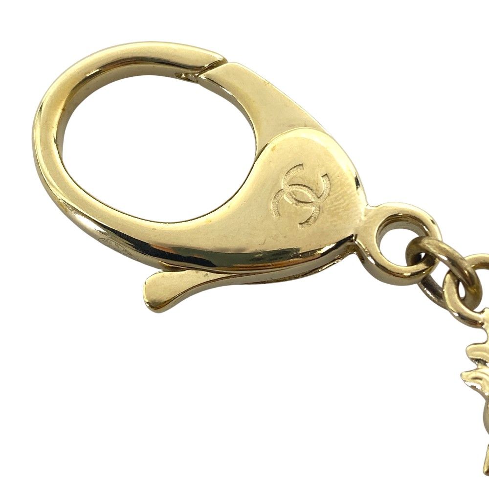 Chanel Lion Charm Key Holder Ring CC Logo Rhinestone Pearl Gold Black — view 6