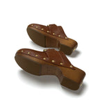Louis Vuitton Cottage Line Sandals Shoes Leather Brown Gold Logo Studs Sabot — view 6