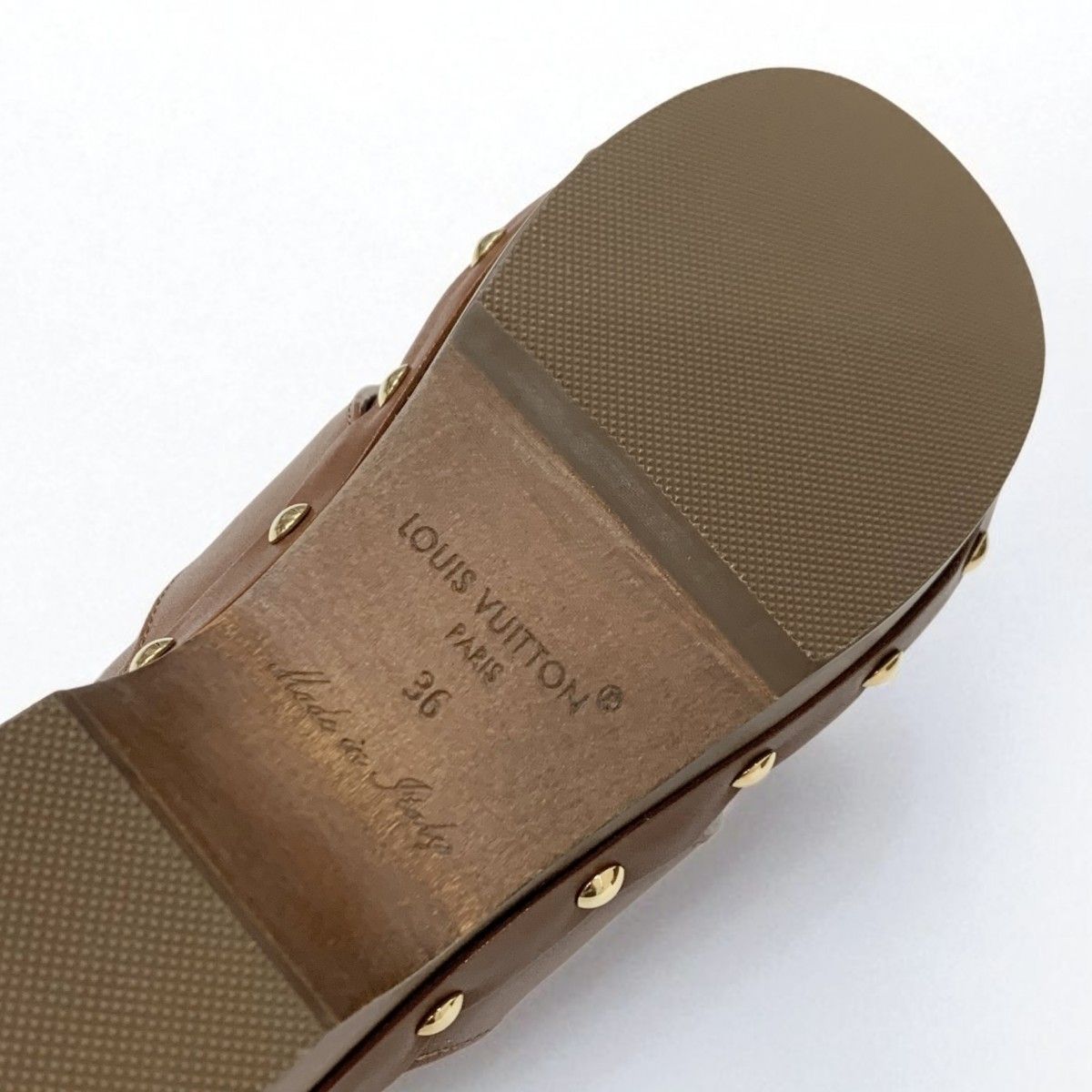 Louis Vuitton Cottage Line Sandals Shoes Leather Brown Gold Logo Studs Sabot — view 8