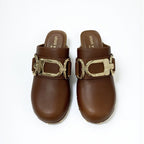 Louis Vuitton Cottage Line Sandals Shoes Leather Brown Gold Logo Studs Sabot — view 2