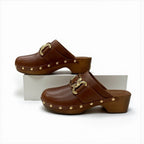 Louis Vuitton Cottage Line Sandals Shoes Leather Brown Gold Logo Studs Sabot — view 3