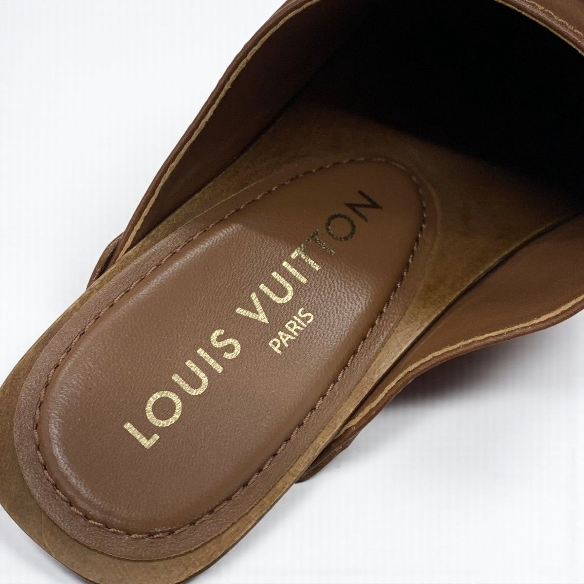 Louis Vuitton Cottage Line Sandals Shoes Leather Brown Gold Logo Studs Sabot — view 7