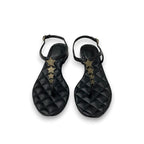 Chanel Sandals Shoes Leather Black Gold CC Logo Star Quilted Thong Flat — view 2