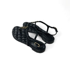 Chanel Sandals Shoes Leather Black Gold CC Logo Star Quilted Thong Flat — view 4