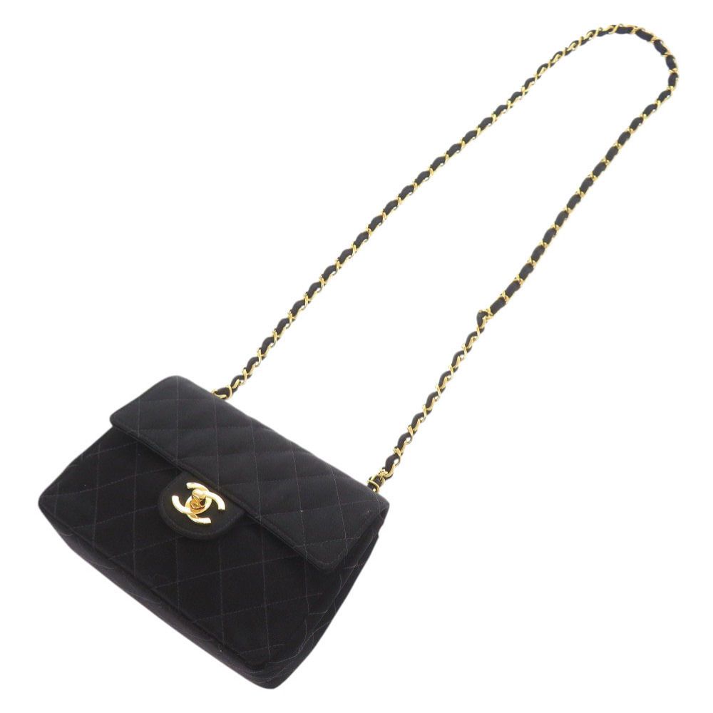 Chanel Mini Quilted Satin Gold Black Shoulder Bag — view 5