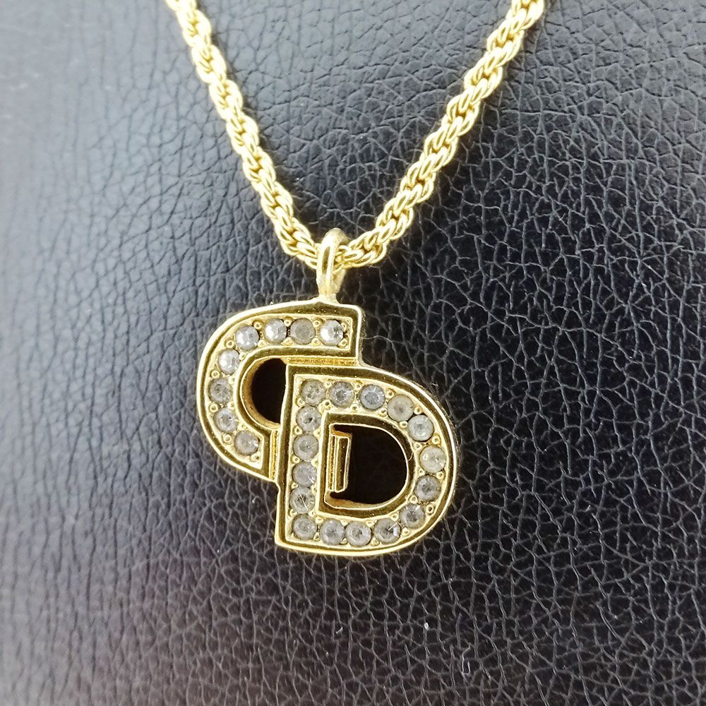 Dior Necklace Rhinestone Logo Gold — view 6