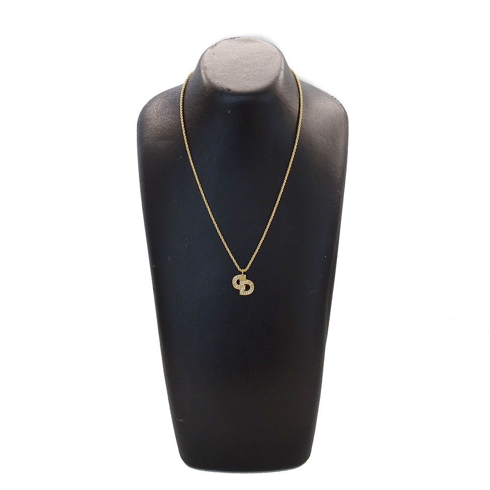 Dior Necklace Rhinestone Logo Gold — view 7
