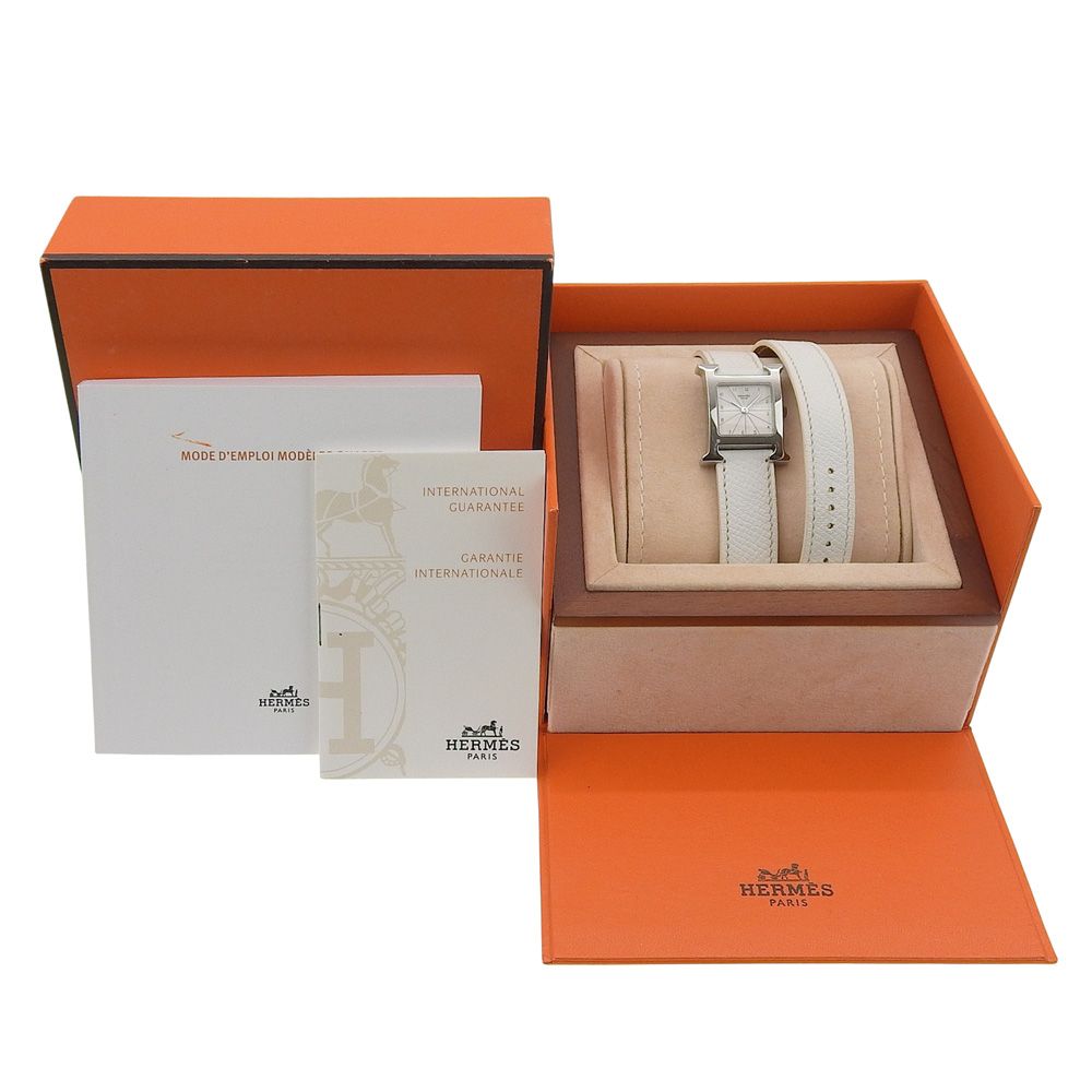Hermes Watch Double Tour Stainless Steel Smooth Leather Silver — view 9