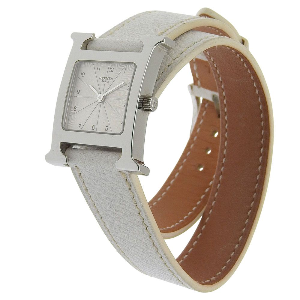 Hermes Watch Double Tour Stainless Steel Smooth Leather Silver — view 2