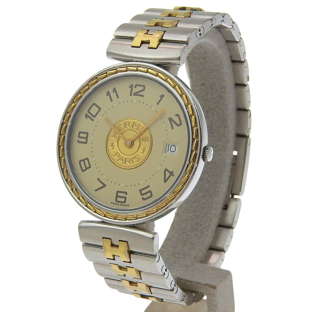Hermes Stainless Steel Quartz Analog Display Ivory Dial Watch — view 2