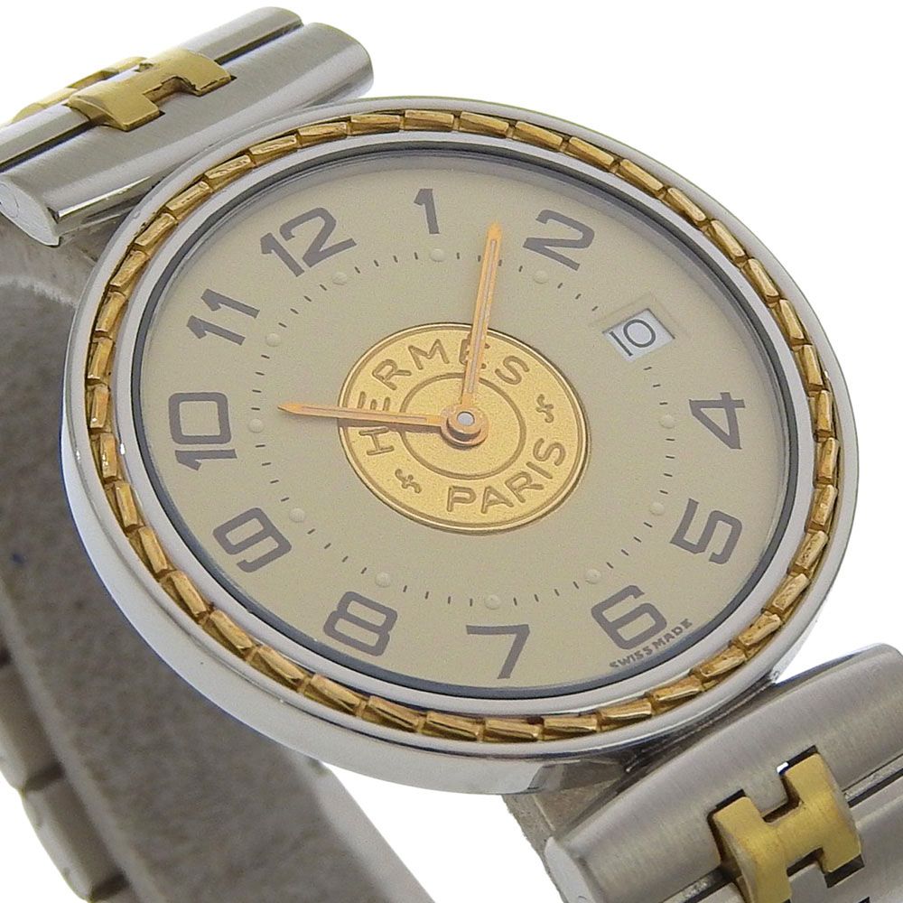 Hermes Stainless Steel Quartz Analog Display Ivory Dial Watch — view 3