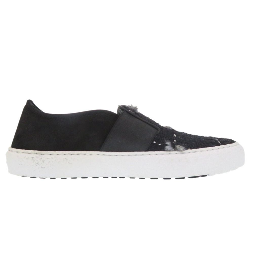 Chanel CC Logo Tweed Slip Ons Sneakers Suede Black — view 3