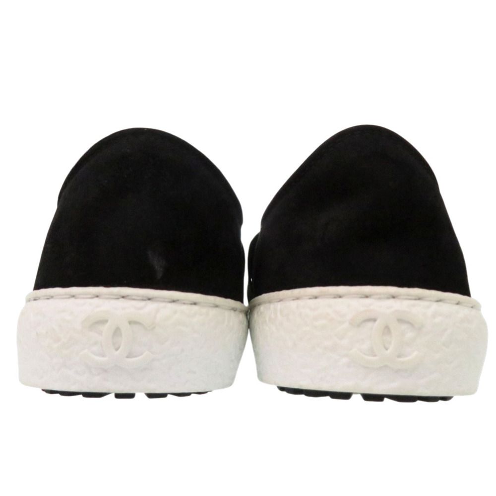 Chanel CC Logo Tweed Slip Ons Sneakers Suede Black — view 5