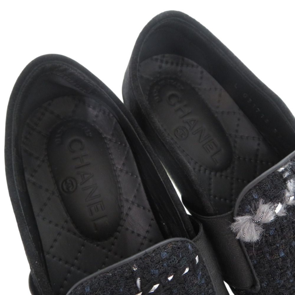 Chanel CC Logo Tweed Slip Ons Sneakers Suede Black — view 7