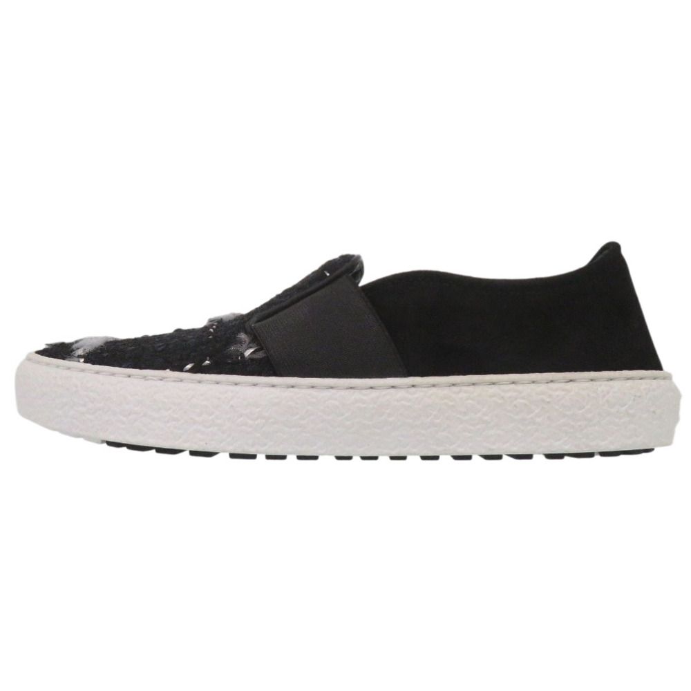 Chanel CC Logo Tweed Slip Ons Sneakers Suede Black — view 4