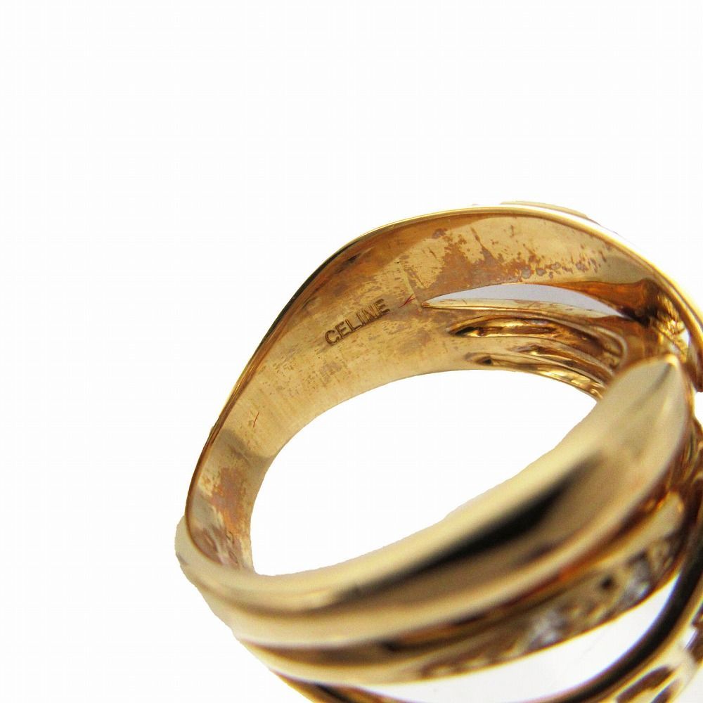 Celine Diamond 18K Yellow Gold 750 Logo Ring — view 9