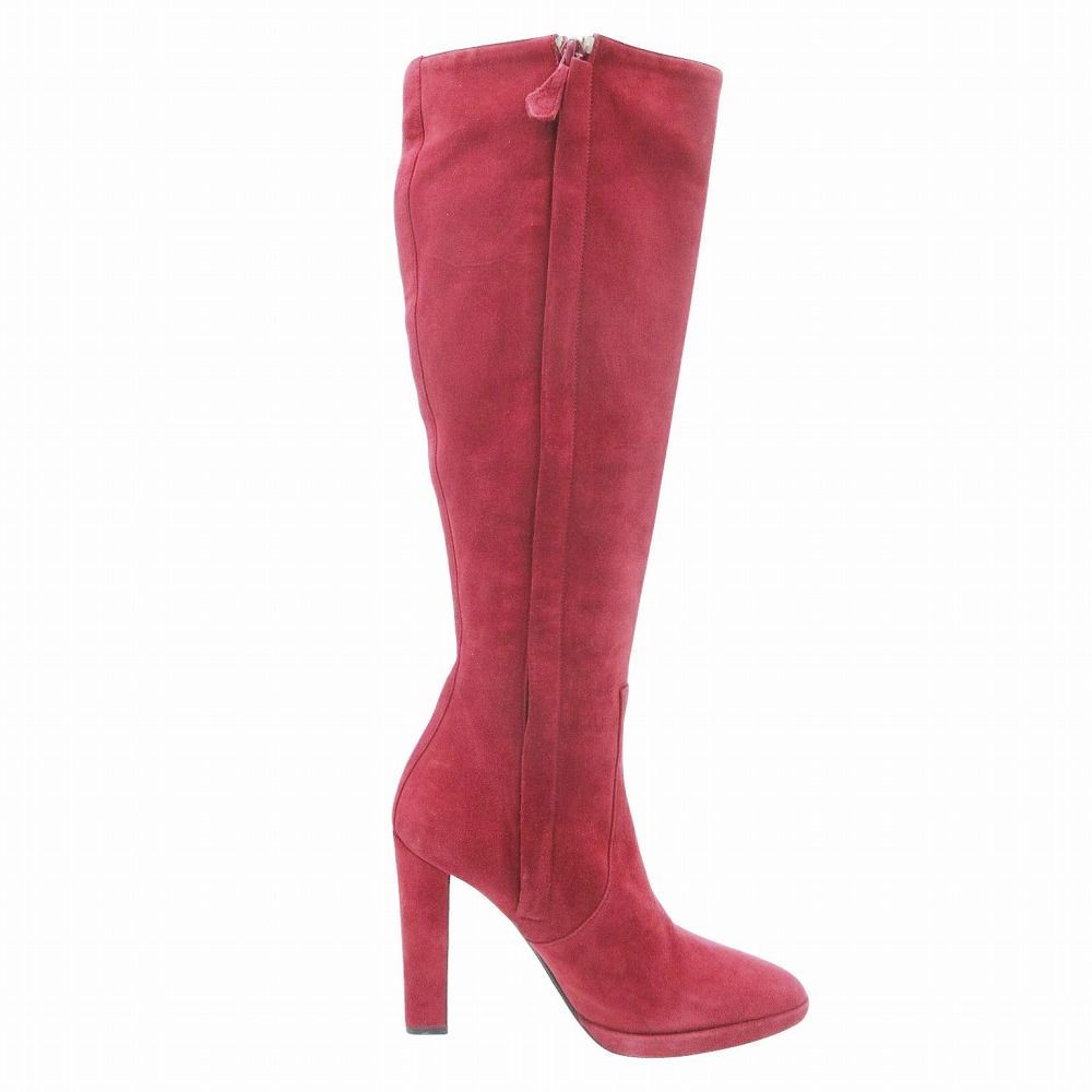 Hermes Suede Long Boots Shoes Side Zip Wine Red 35.5 — view 2
