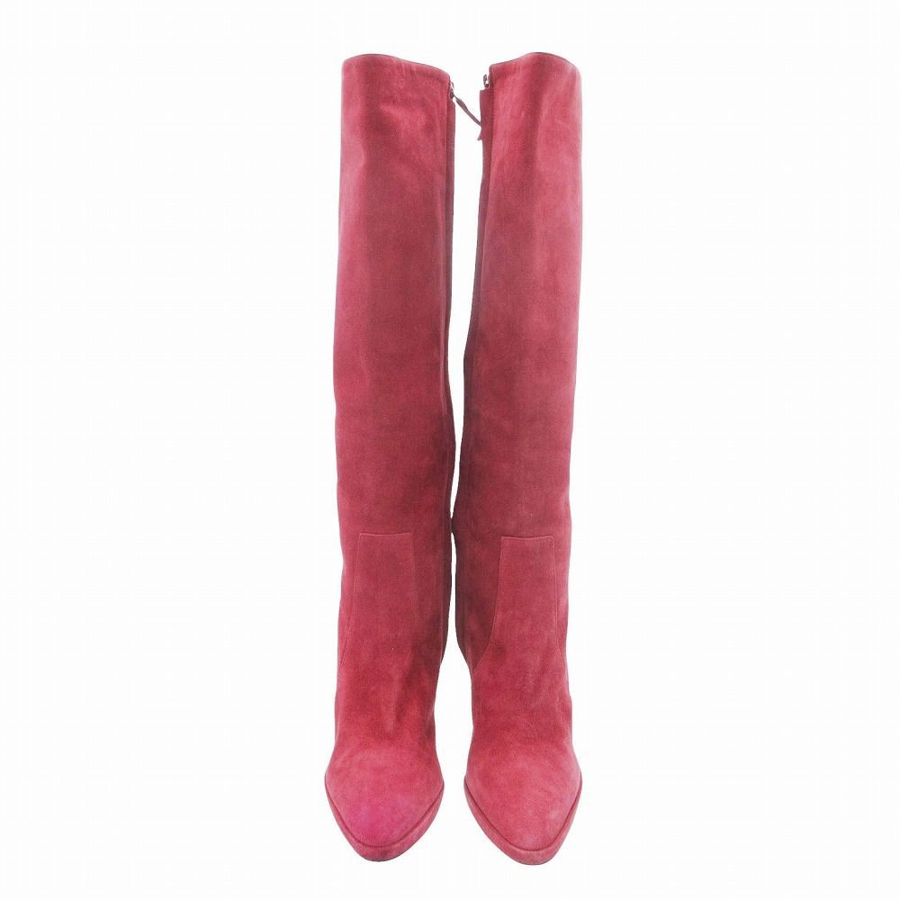 Hermes Suede Long Boots Shoes Side Zip Wine Red 35.5 — view 3