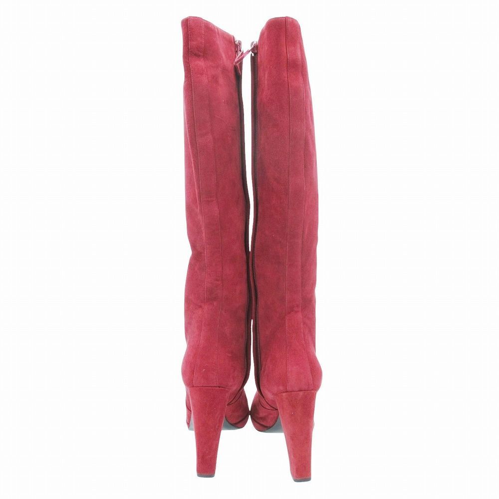 Hermes Suede Long Boots Shoes Side Zip Wine Red 35.5 — view 4