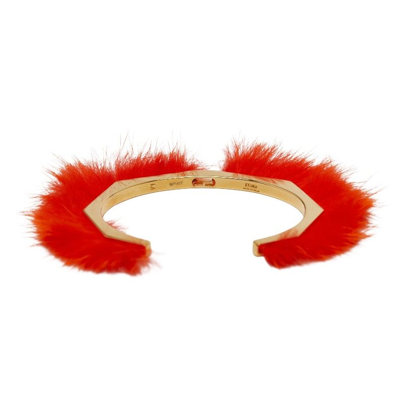 Fendi Fur Motif Bangle Set of 2 Gold Pink Orange Plated — view 4