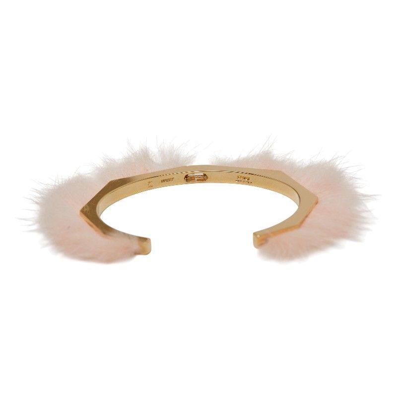Fendi Fur Motif Bangle Set of 2 Gold Pink Orange Plated — view 3