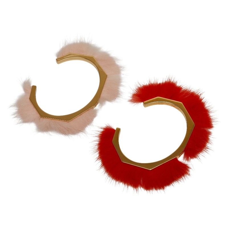 Fendi Fur Motif Bangle Set of 2 Gold Pink Orange Plated — view 2