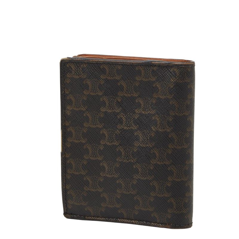 Celine Triomphe Compact Wallet Bifold Brown Black Leather — view 2