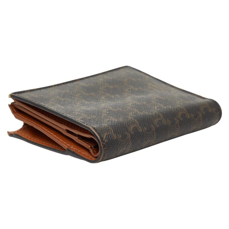 Celine Triomphe Compact Wallet Bifold Brown Black Leather — view 5