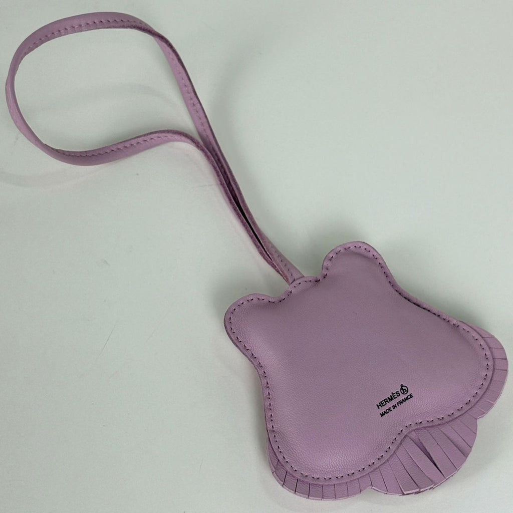 Hermes Petit Ash Tiger Key Holder Bag Charm Leather Silk Purple — view 2