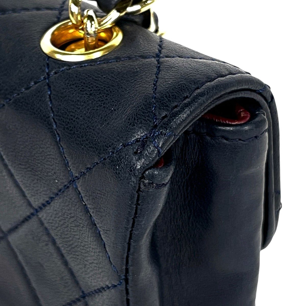 Chanel CC Logo Chain Shoulder Bag Mini Quilted Leather Navy — view 9