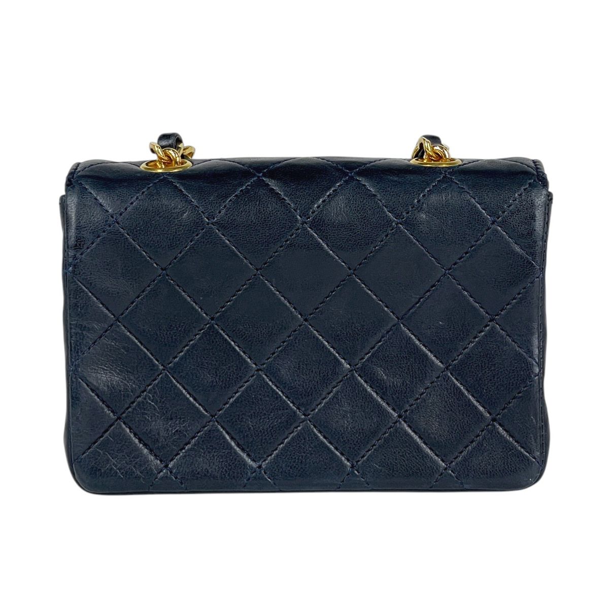 Chanel CC Logo Chain Shoulder Bag Mini Quilted Leather Navy — view 3