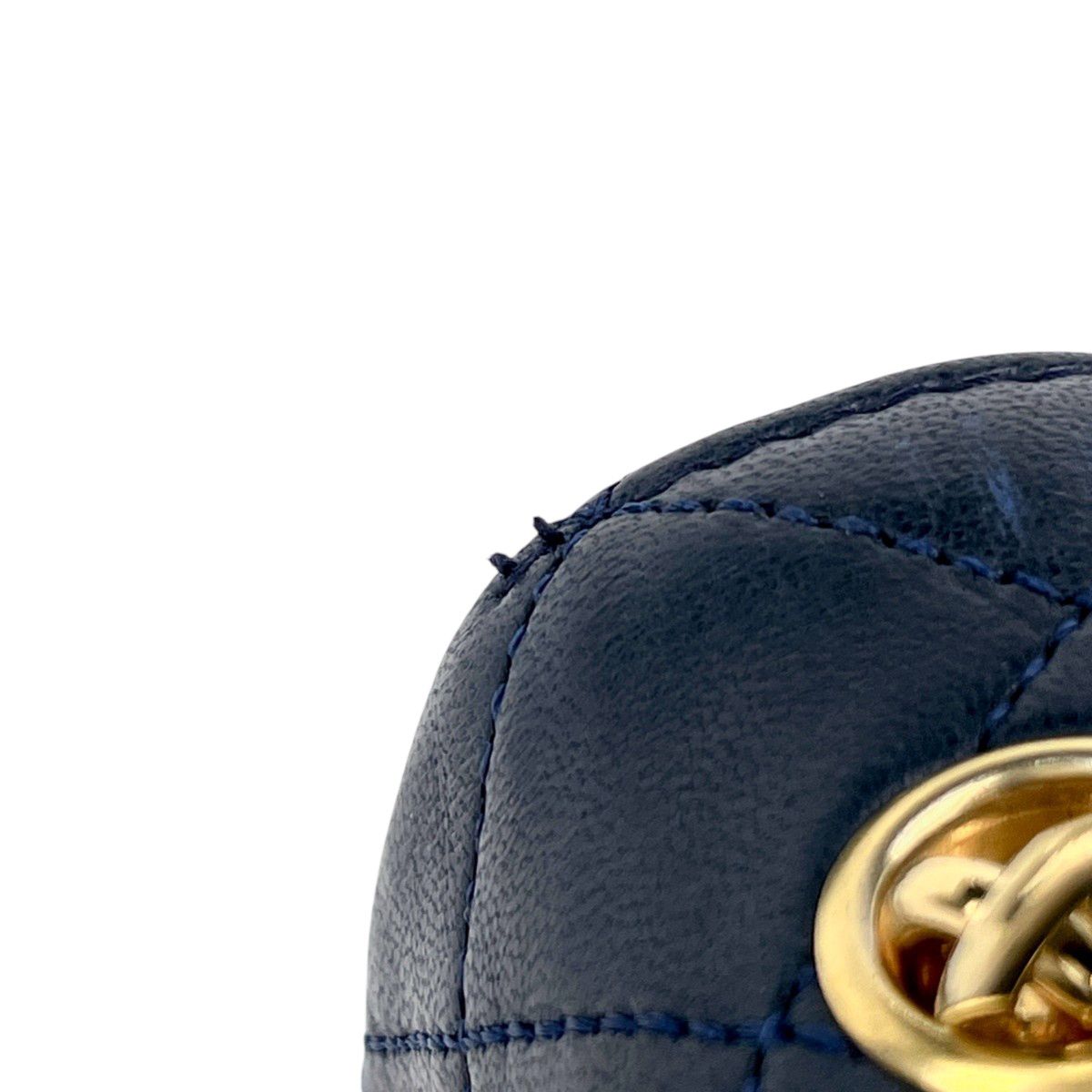 Chanel CC Logo Chain Shoulder Bag Mini Quilted Leather Navy — view 8