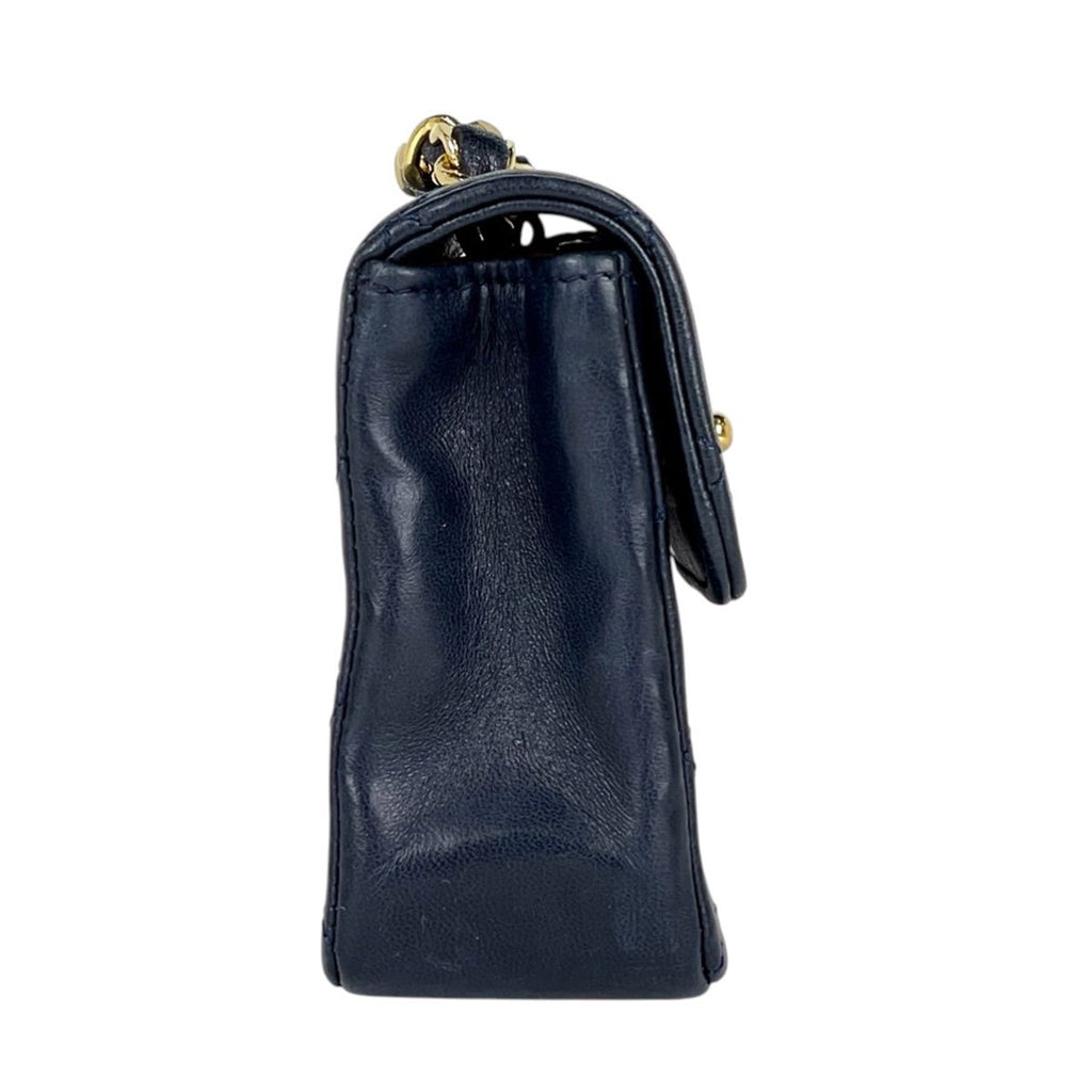Chanel CC Logo Chain Shoulder Bag Mini Quilted Leather Navy — view 4