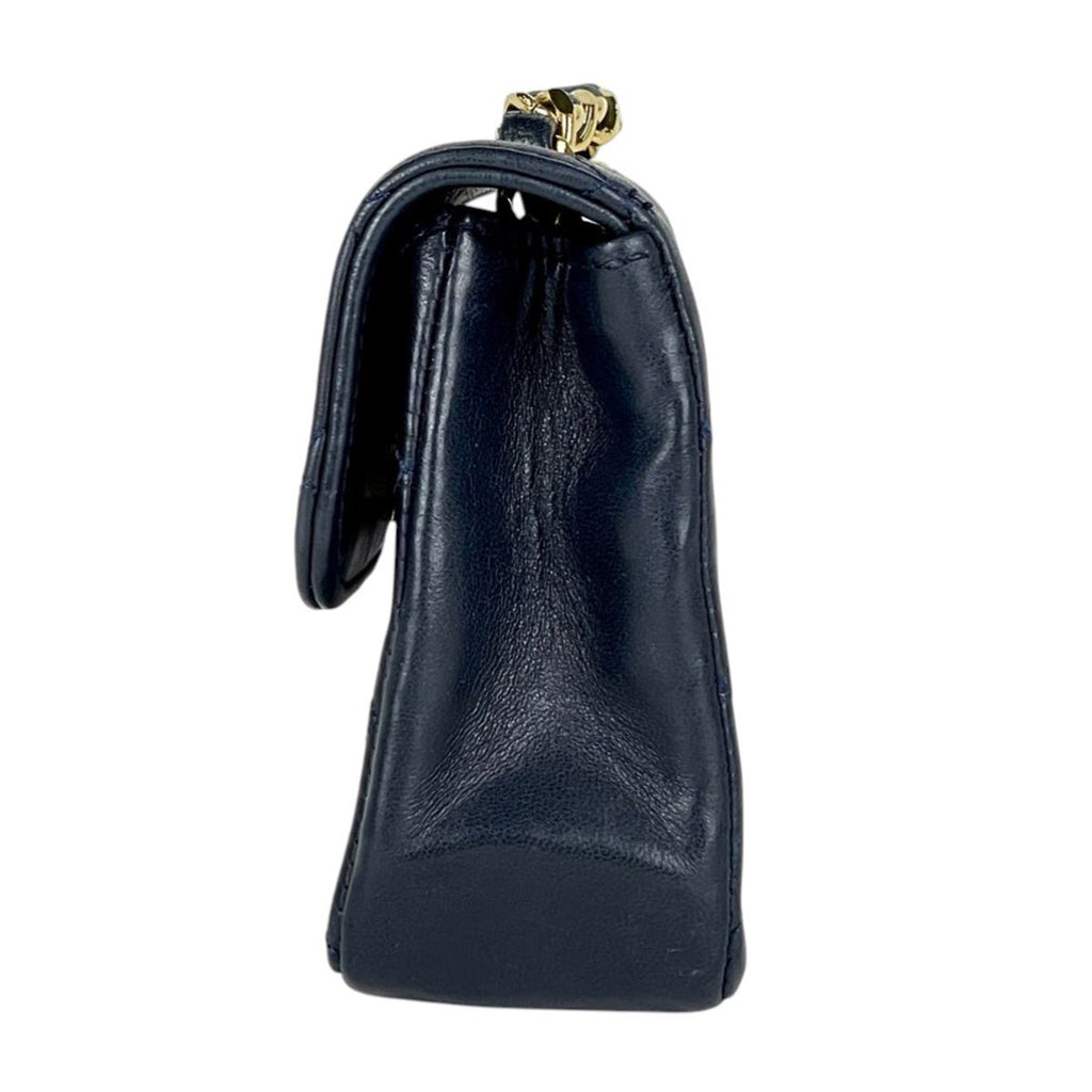 Chanel CC Logo Chain Shoulder Bag Mini Quilted Leather Navy — view 2