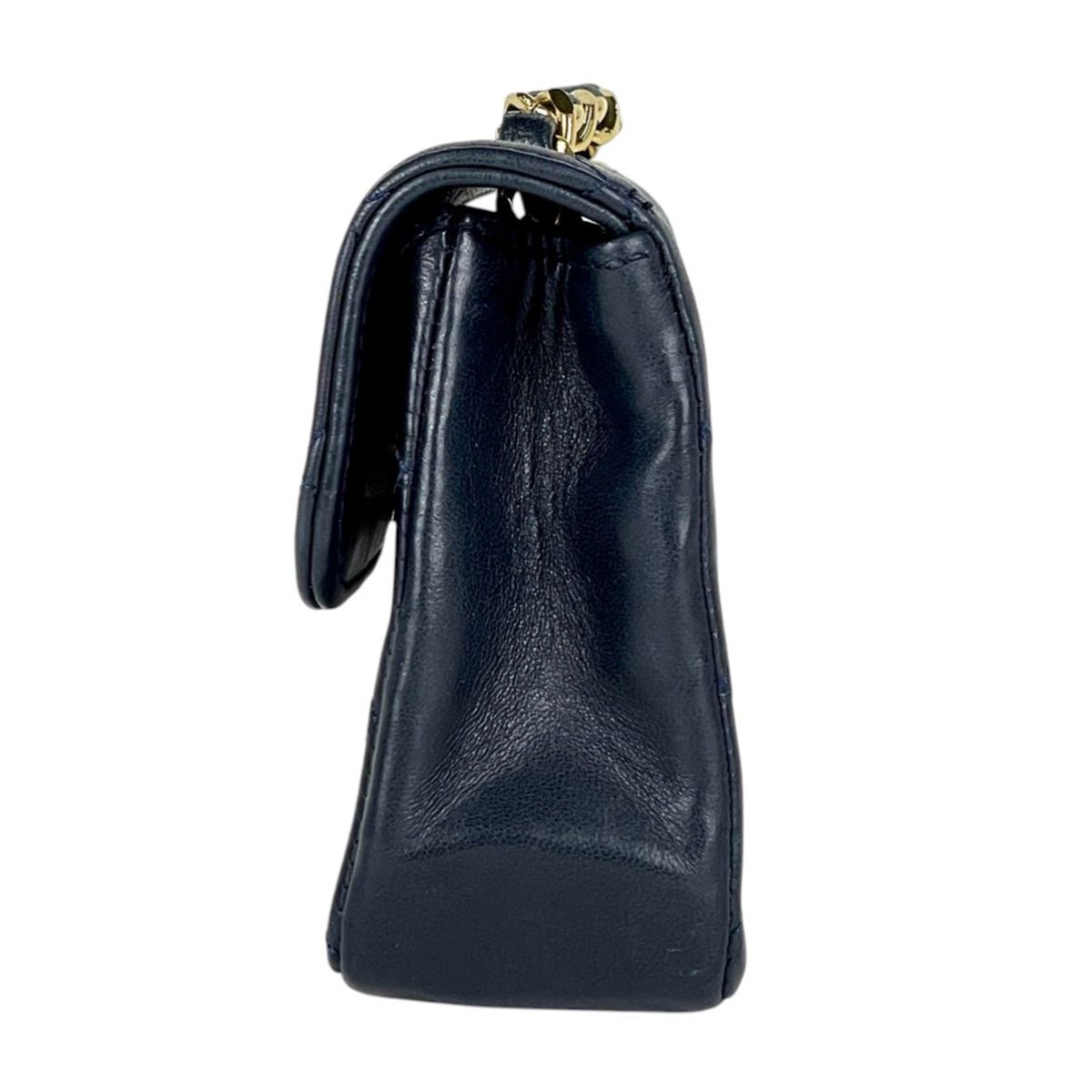Chanel CC Logo Chain Shoulder Bag Mini Quilted Leather Navy — view 2