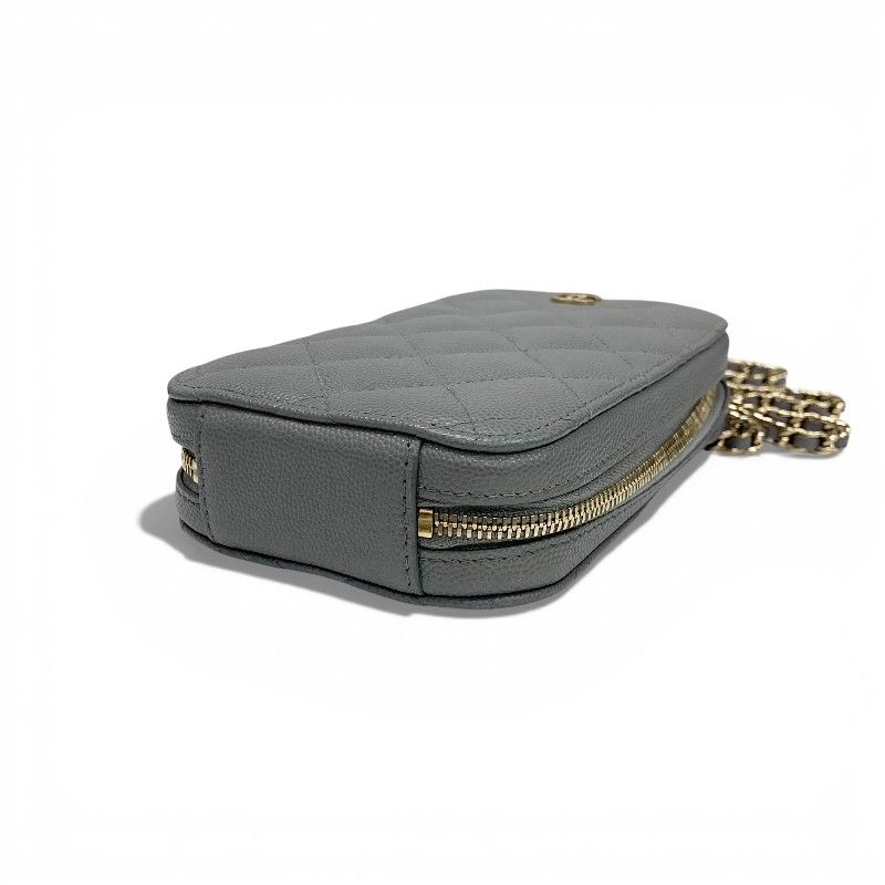 Chanel Shoulder Bag Gray Gold CC Logo Quilted Phone Case Mobile Pouch — view 4