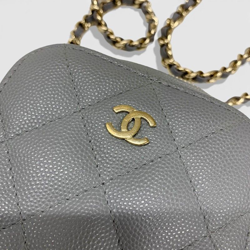 Chanel Shoulder Bag Gray Gold CC Logo Quilted Phone Case Mobile Pouch — view 8