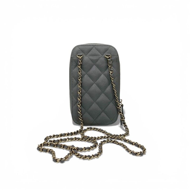Chanel Shoulder Bag Gray Gold CC Logo Quilted Phone Case Mobile Pouch — view 3
