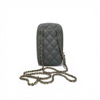 Chanel Shoulder Bag Gray Gold CC Logo Quilted Phone Case Mobile Pouch — view 3