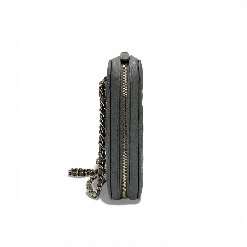 Chanel Shoulder Bag Gray Gold CC Logo Quilted Phone Case Mobile Pouch — view 2