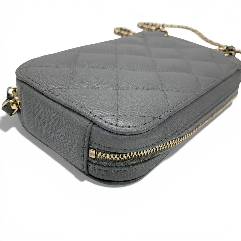 Chanel Shoulder Bag Gray Gold CC Logo Quilted Phone Case Mobile Pouch — view 9