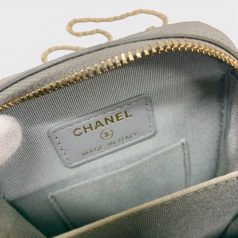 Chanel Shoulder Bag Gray Gold CC Logo Quilted Phone Case Mobile Pouch — view 7