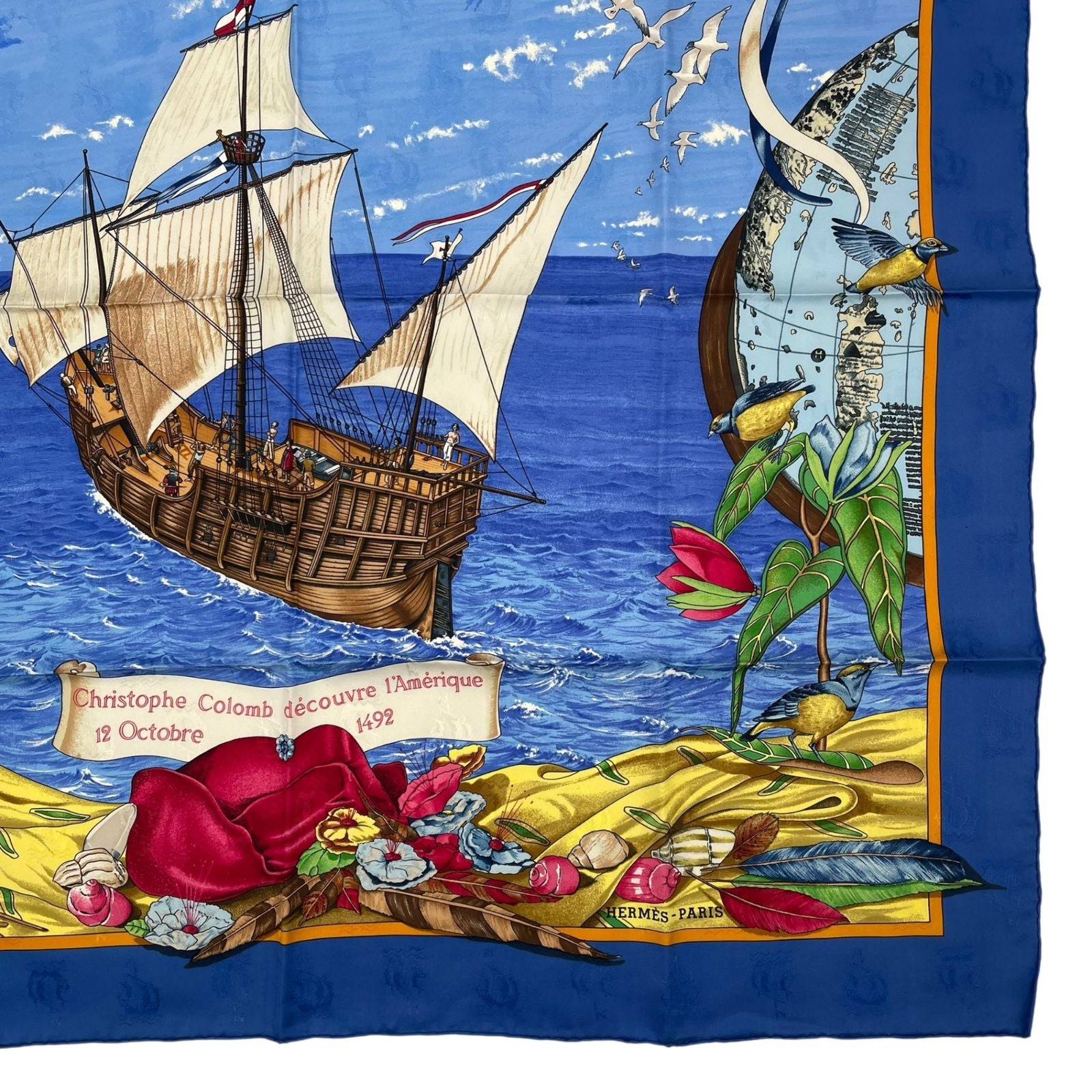 Hermes Scarf Silk Carre 90 Christophe Colomb Decouvre L'amerique 12 Octobre — view 5